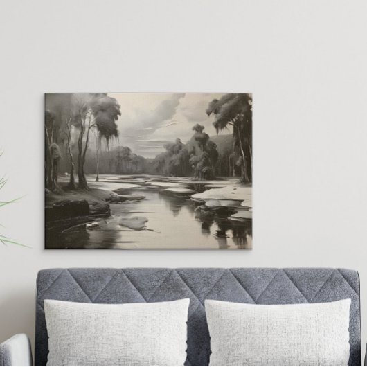 Poster Peinture de paysage moderne en noir et blanc