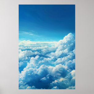 Poster Peinture de paysage sereine - Ciel bleu, Nuages bl