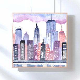 Poster Peinture de paysage urbain à l'aquarelle