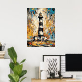 Poster Peinture de phare expressionniste abstraite côtièr (Bureau à domicile)