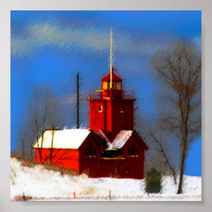 Poster Peinture de phare rouge - Art original