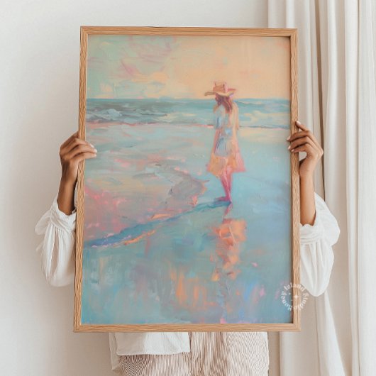 Poster Peinture de plage Sunset de la fille Imprimer