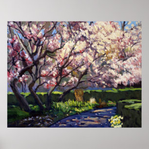 Poster Peinture de pommiers en fleurs