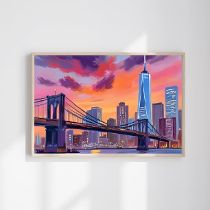 Poster Peinture de pont de la skyline aquarelle de la vil