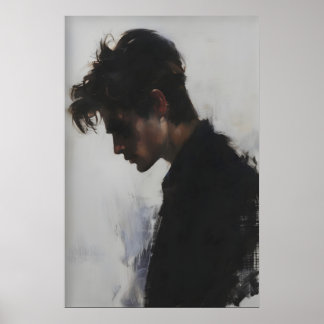 Poster Peinture de portrait de profil d'un jeune homme, s