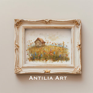 Poster Peinture de prairie fleur sauvage rustique Cottage