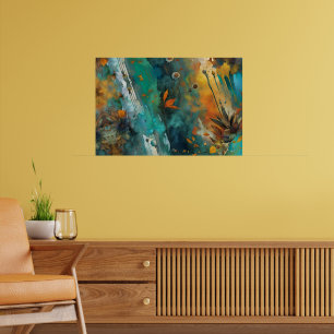 Poster Peinture de récolte d'automne Turquoise Rouille Or
