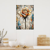 Poster Peinture de rose expressionniste abstraite florale (Cuisine)