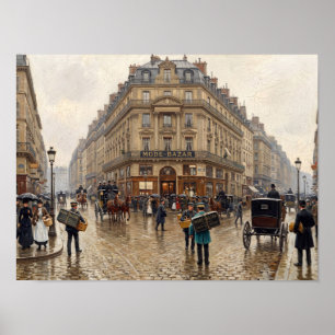 Poster Peinture de scène de rue pluvieuse à Paris