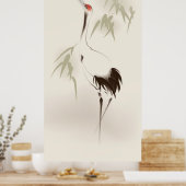 Poster Peinture de style oriental, Grue couronnée rouge (Cuisine)