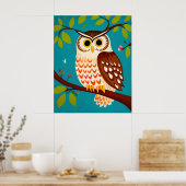 Poster Peinture de style Whimsical d'un hibou sur un arbr (Cuisine)