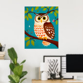 Poster Peinture de style Whimsical d'un hibou sur un arbr (Bureau à domicile)