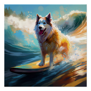 Poster Peinture de surf de plage de Malamute d'Alaska