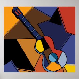 Poster Peinture de surréalisme de guitare cubiste.
