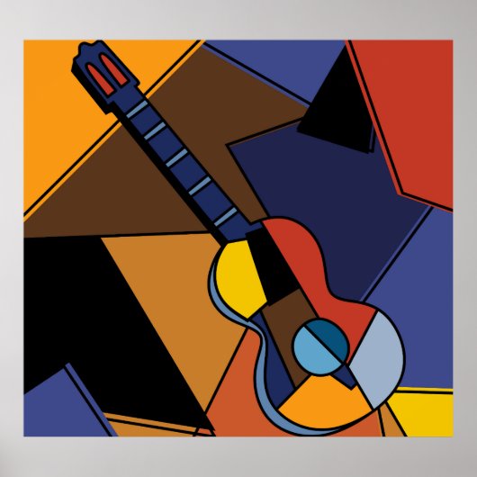 Poster Peinture de surréalisme de guitare cubiste. (Devant)