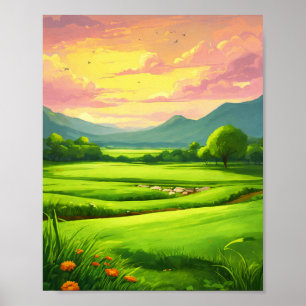 Poster Peinture de terrain en herbe de type dessin animé
