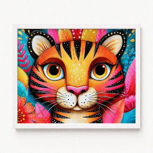 Poster Peinture de tigre orange floral rose de près