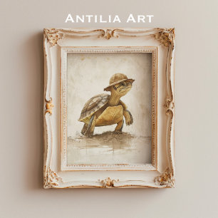 Poster Peinture de tortue Portrait Vintage Tortoise Repti