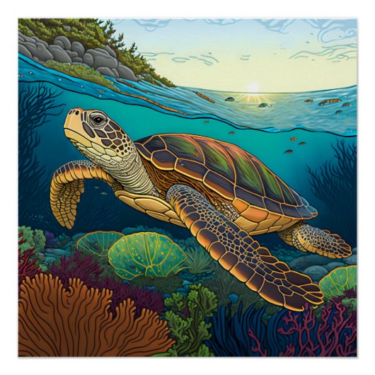 Poster Peinture de tortue pour la chambre d'enfant (Devant)