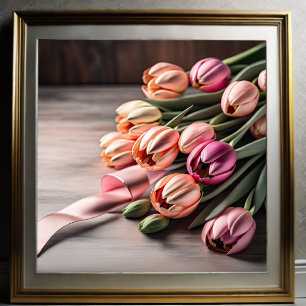 Poster Peinture de tulipes et de ruban