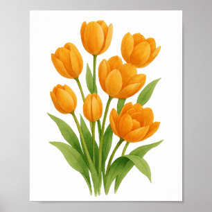 Poster Peinture de tulipes orange Art floral mural
