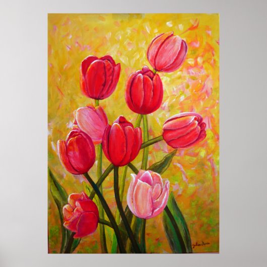 Poster Peinture de tulipes roses et rouges (Devant)