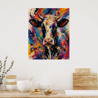 Poster Peinture de vache abstraite colorée avec des papil