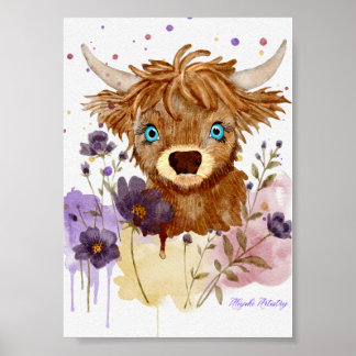 Poster peinture de vache highland à l'aquarelle libre