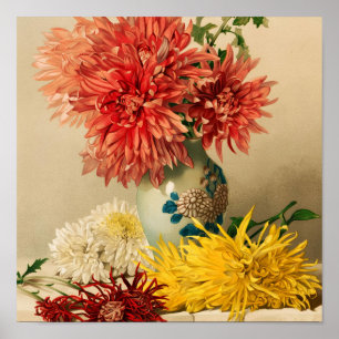 Poster Peinture de vase en céramique avec fleurs de chrys