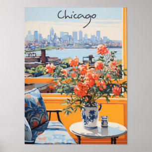 Poster Peinture de ville de voyage Chicago Illinois Esthé