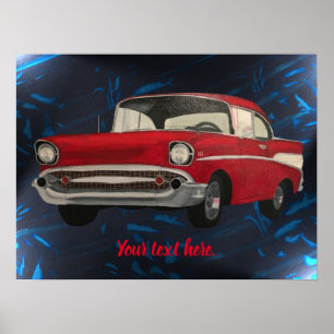 Poster Peinture de voiture ancienne rouge sur fond abstra