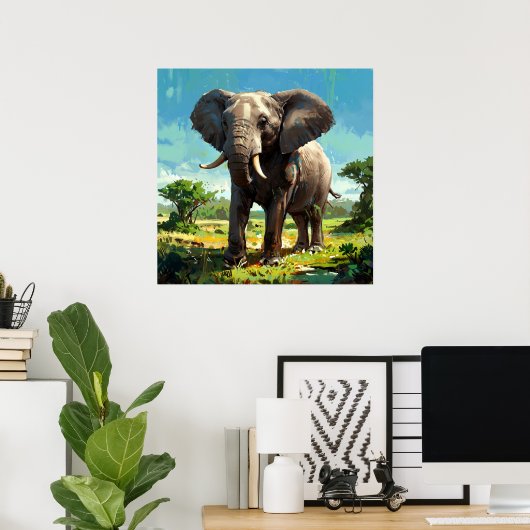 Poster Peinture d'éléphant dynamique Art de la faune (Bureau à domicile)
