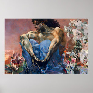 Poster Peinture démon assis vintage par Mikhail Vrubel
