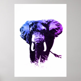 Poster Peinture d'encre éléphante Blue Pop Art