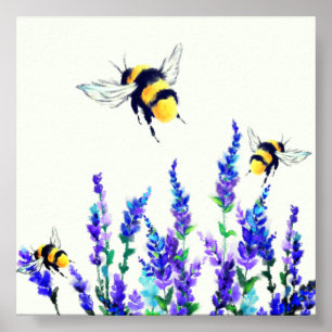 Poster Peinture des fleurs de printemps et des abeilles