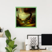 Poster Peinture d'Imaginaire 7 - Femme et chat (Bureau à domicile)