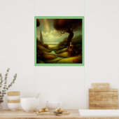 Poster Peinture d'Imaginaire 7 - Femme et chat (Cuisine)