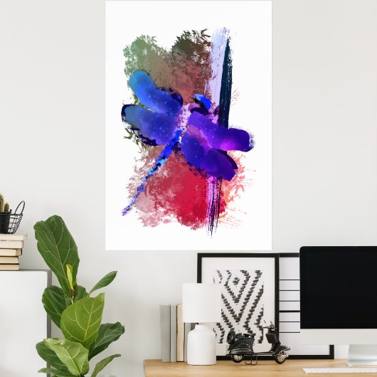 Poster Peinture d'insectes de libellules bleu pourpre (Bureau à domicile)