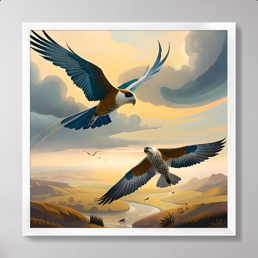 Poster peinture d'oiseau couple ciel nuages