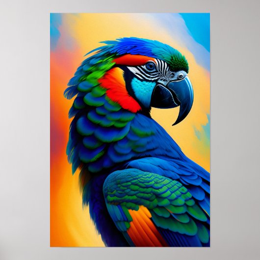 Poster Peinture d'oiseaux aux perroquets macaw colorés (Devant)