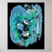 Poster Peinture d'oiseaux bleus d'hiver (Devant)