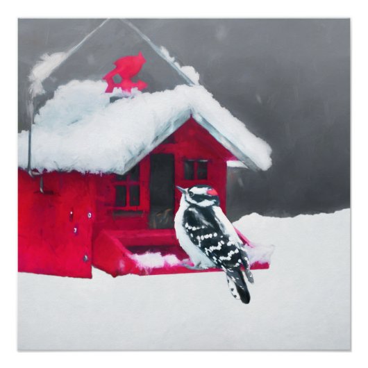 Poster Peinture Downy Woodpecker - Art original pour oise (Devant)
