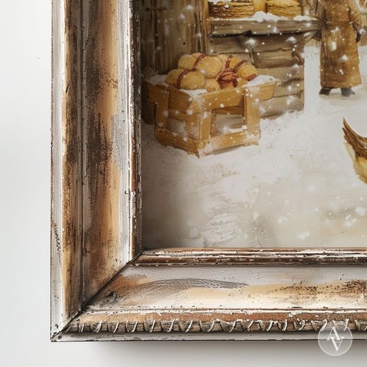 Poster Peinture du marché de Noël d'hiver Village de neig