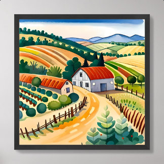 Poster peinture du village maison milieu de la ferme air