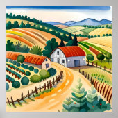 Poster peinture du village maison milieu de la ferme air  (Devant)