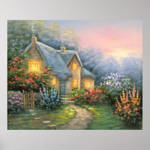 Poster Peinture d'un cottage rustique d'imaginaire