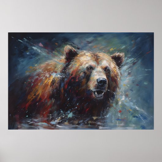Poster Peinture d'un ours Brown dans le portrait sauvage (Devant)