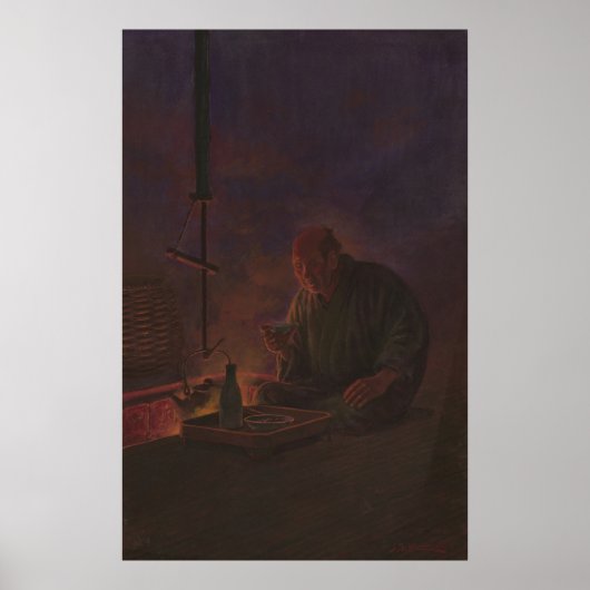 Poster Peinture d'un saké potable d'homme japonais (Devant)