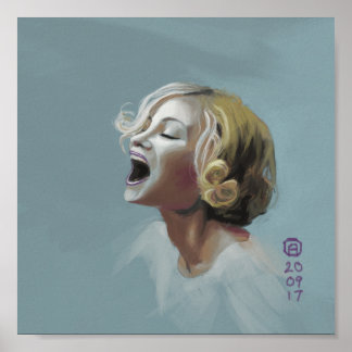 Poster Peinture d'une fille blonde qui rit