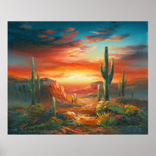 Poster Peinture d'une peinture colorée de coucher du
